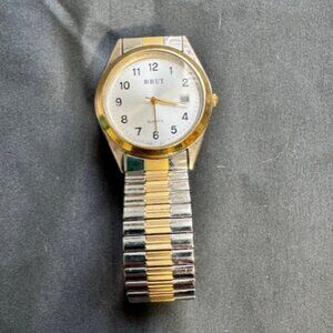 Vintage Men's BRUT Watch Silver Tone Stainless Steel Classic Quartz Japanese MV